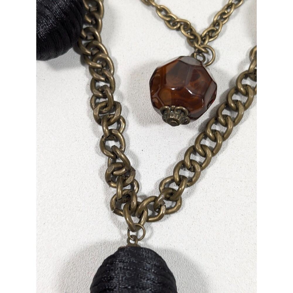 Simply Vera Wang Bronze Tone Brown Black Chunky Charm Layered Chain Necklace 24" - Picture 4 of 14
